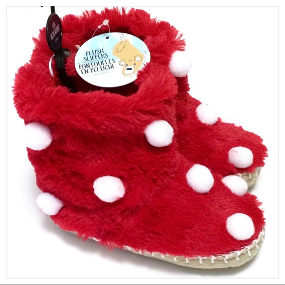🆕 Adorable Kids Red White PomPom Bootie Slippers sz 4.5  NWT - Picture 9 of 9